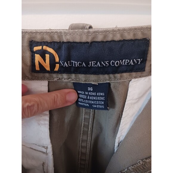 Nautica Jeans Co Cargo Shorts Mens 36 Light Brown Long Y2K Utility Pockets Baggy - Picture 4 of 10